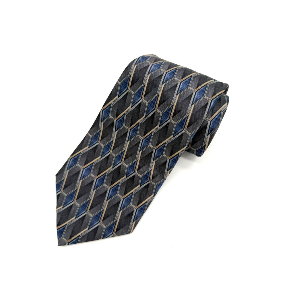 Umberto Bossi Roma Milano 100% Silk Tie - Handmade Geometric Pattern Italy NWT